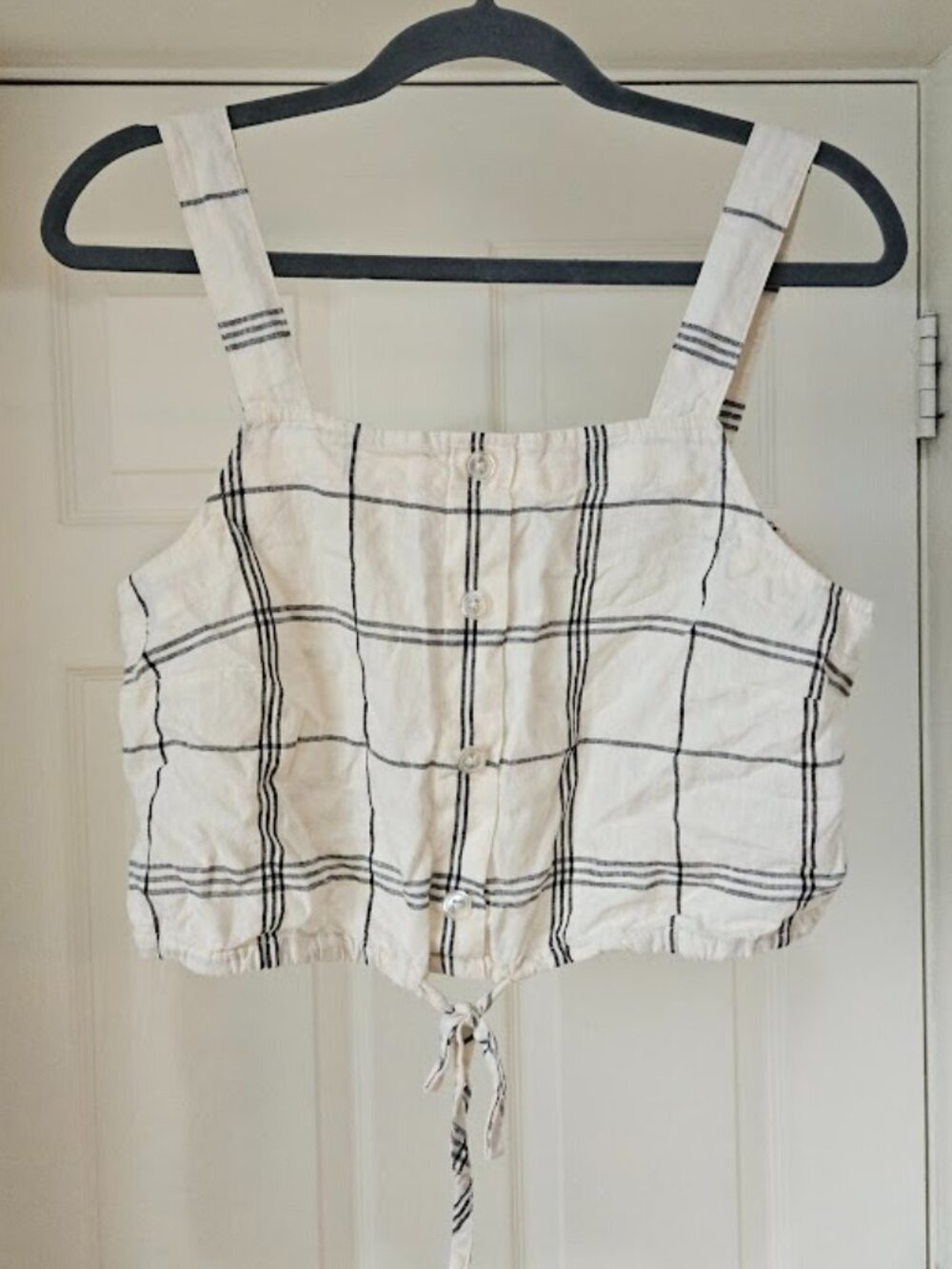 A New Day Plaid Checkered Crop Top Sleeveless Cottagecore Linen White Medium